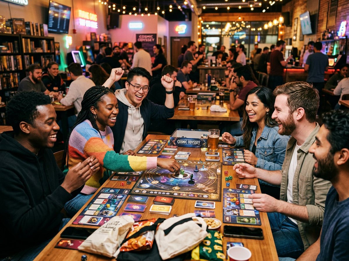 Diverse gamers enjoying a game night together